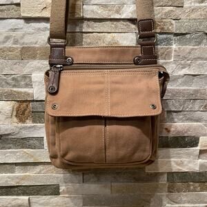 Fossil Canvas Crossbody Bag | Brown Canvas, Adjustable Strap, Paisley Lined